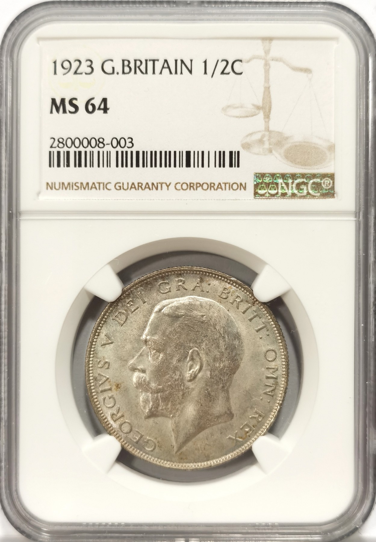 博洋堂世界钱币拍卖第060期（全场包邮） 英国1923年乔治五世1/2克朗银币，NGC-MS64。高品质英国老币难得