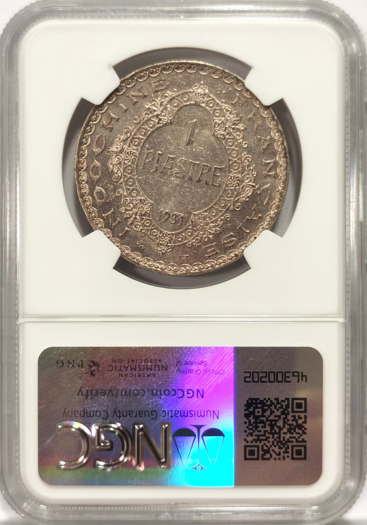 博洋堂世界钱币拍卖第060期（全场包邮） NGC AU53 法属印支1931年最后的坐洋1皮阿斯特，状态不错，有所低评