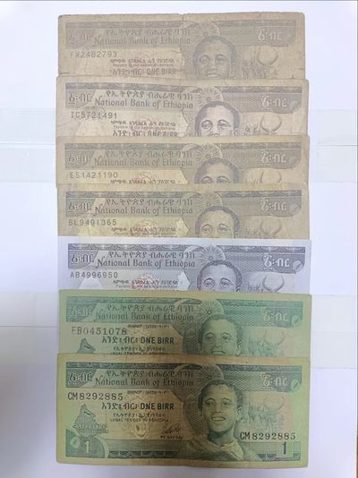 【20240115】非全新纸币第107场 - 埃塞俄比亚1比尔7张纸币，有裂缝