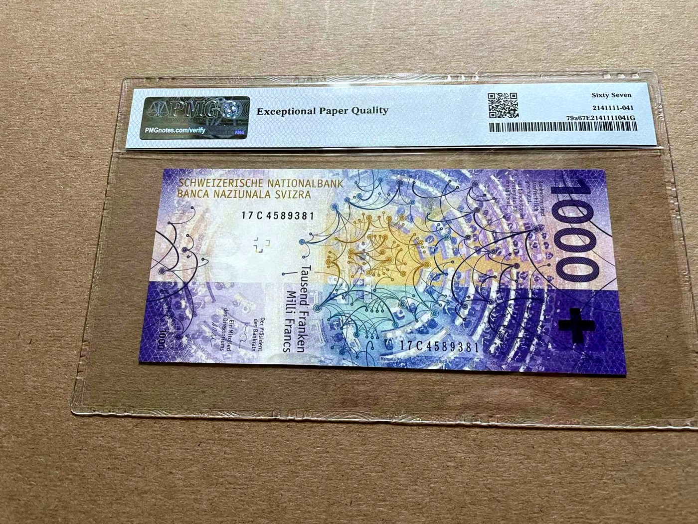 【Blue Auction】✨世界纸币精拍第418期【精】 瑞士 2017年1000法郎 PMG67EPQ 高分 