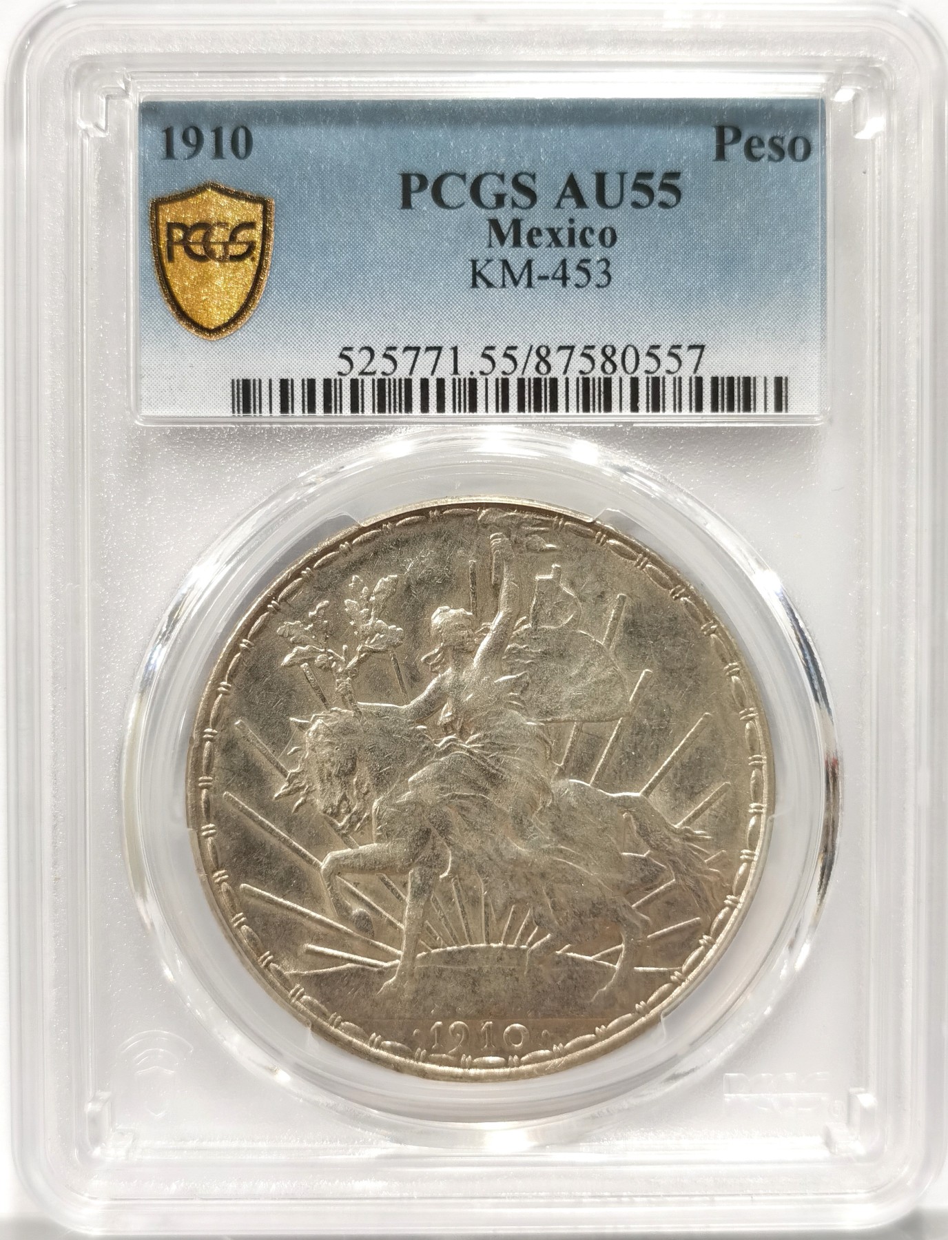 博洋堂世界钱币拍卖第060期（全场包邮） NGC AU55 1910年首发年墨西哥骑马鹰洋银币，状态好，分数性价比高。稀少品种，非常漂亮，值得收藏