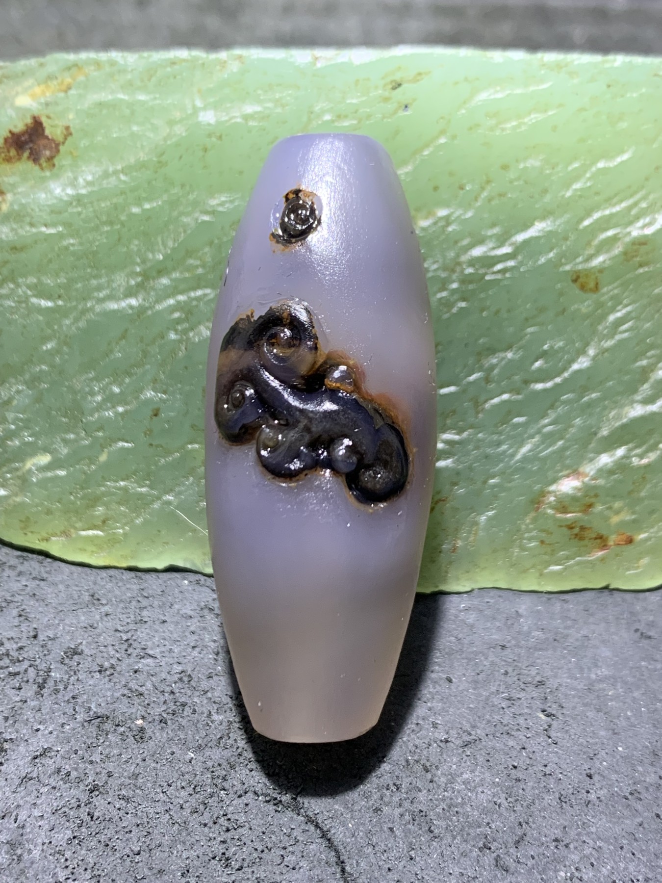 精美亚光高玉化巴西玛瑙手工俏色巧雕如意大桶珠一个