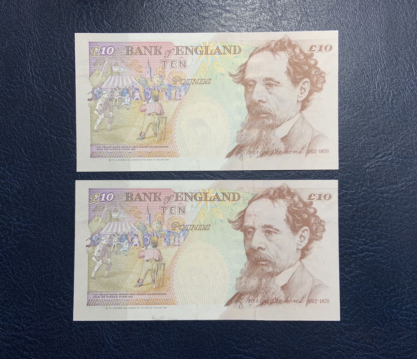收藏联盟Quantum Auction 第318期拍卖  英国1993年版10镑2张 品相UNC 边角微瑕 作家狄更斯