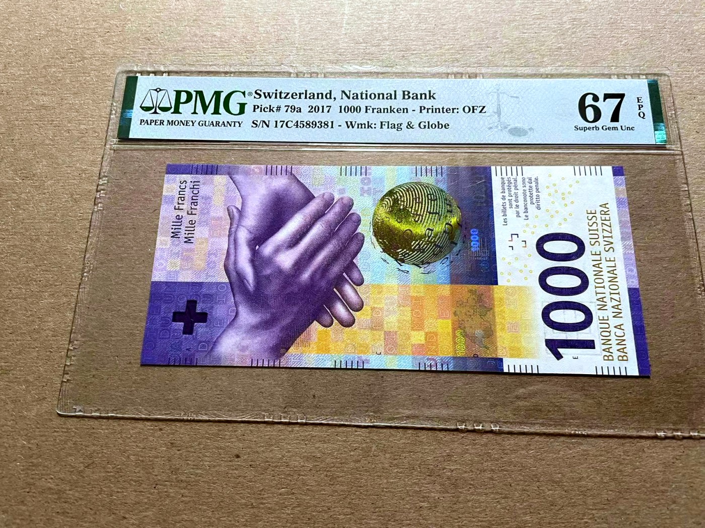 【Blue Auction】✨世界纸币精拍第418期【精】 瑞士 2017年1000法郎 PMG67EPQ 高分 