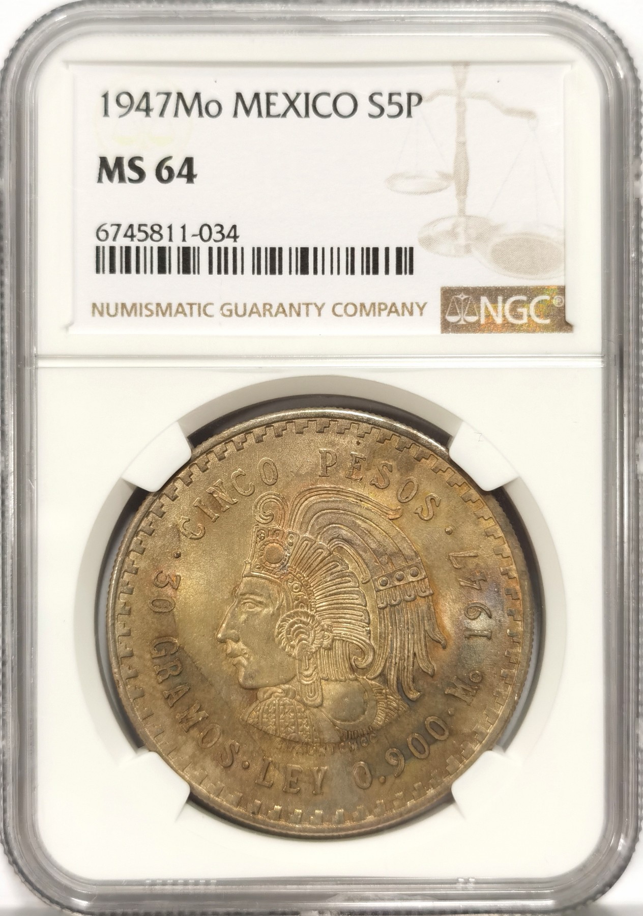 博洋堂世界钱币拍卖第060期（全场包邮） NGC MS64 墨西哥1948年玛雅人5比索大银币