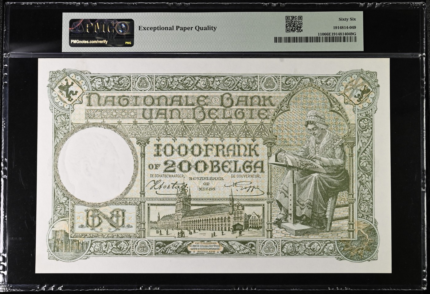 收藏联盟Quantum Auction 第318期拍卖  比利时1939-44年1000法郎 PMG66 超大票幅 高分少见