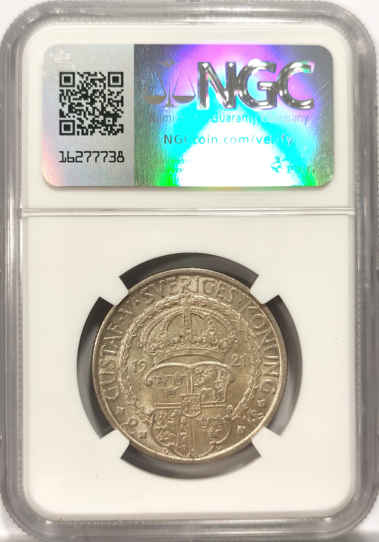 博洋堂世界钱币拍卖第060期（全场包邮） NGC MS64 瑞典1921年政治自由400周年2克朗银币