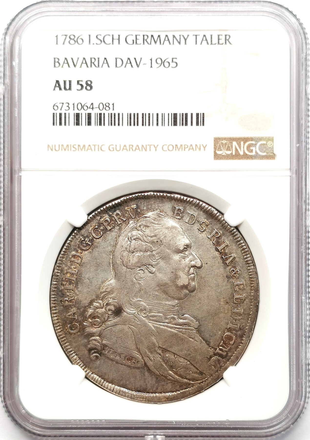 凡希社世界钱币微拍第二百五十八期 1786巴伐利亚卡尔·提奥圣母子泰勒大银NGC-AU58