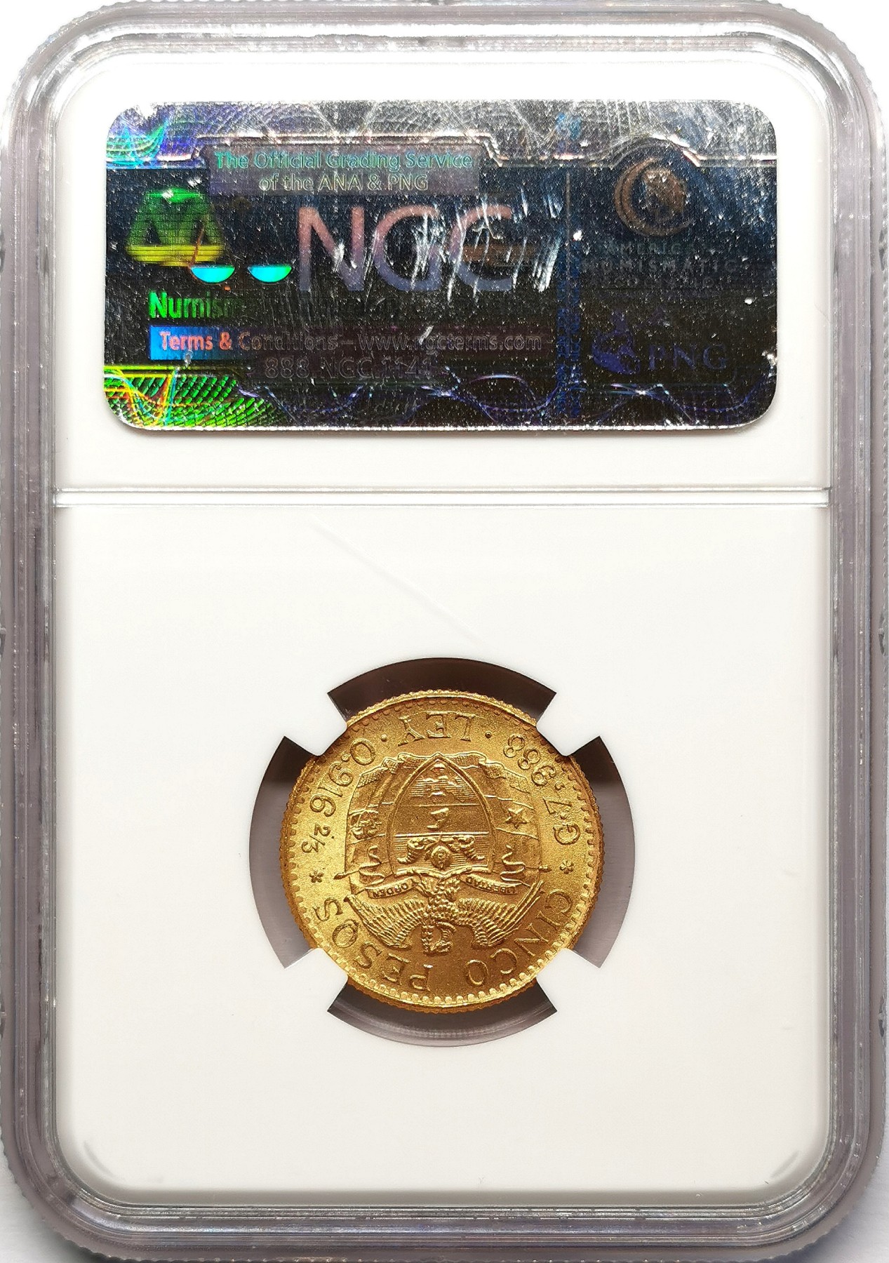 凡希社世界钱币微拍第二百五十八期 1928哥伦比亚5比索金币NGC-MS65 7.988g，917金