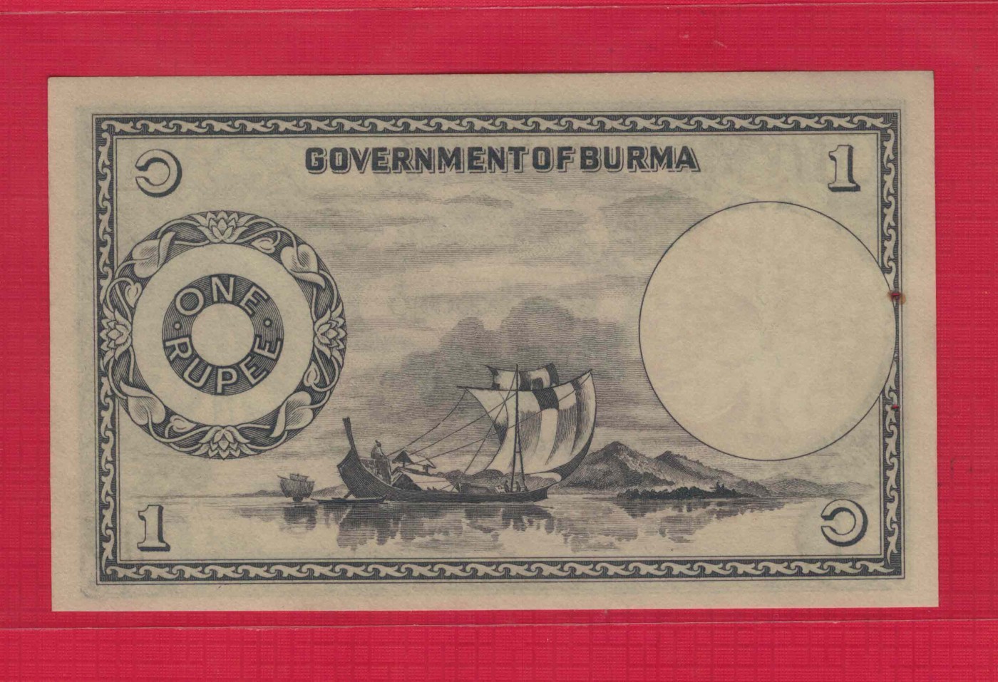 缅甸1948年1卢比 有原厂针孔 亚洲纸币 实物图 UNC