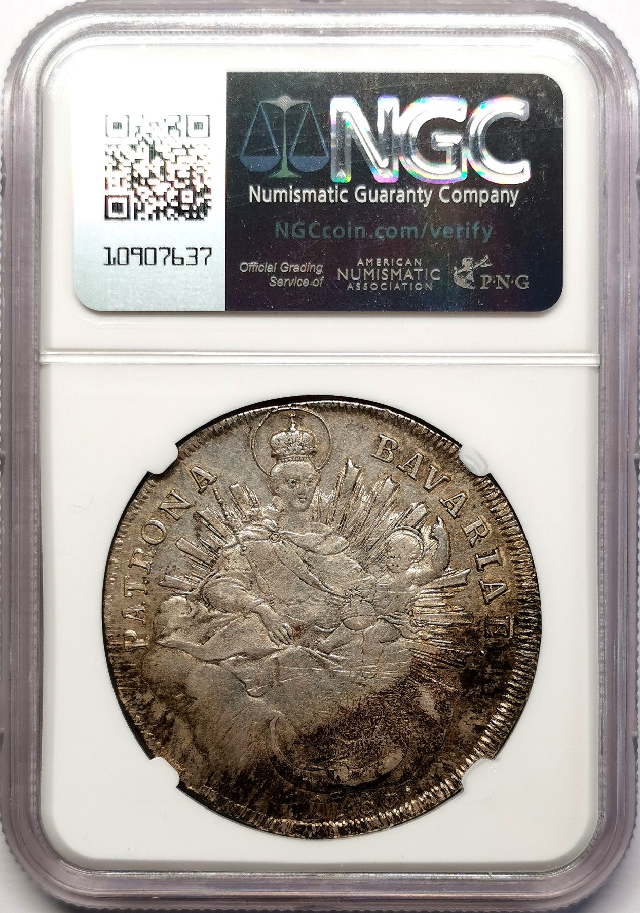 凡希社世界钱币微拍第二百五十八期 1786巴伐利亚卡尔·提奥圣母子泰勒大银NGC-AU58