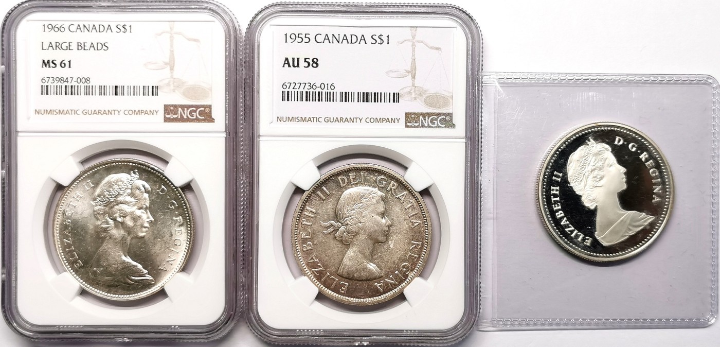 凡希社世界钱币微拍第二百五十八期 加拿大伊丽莎白克朗型银币三枚一组