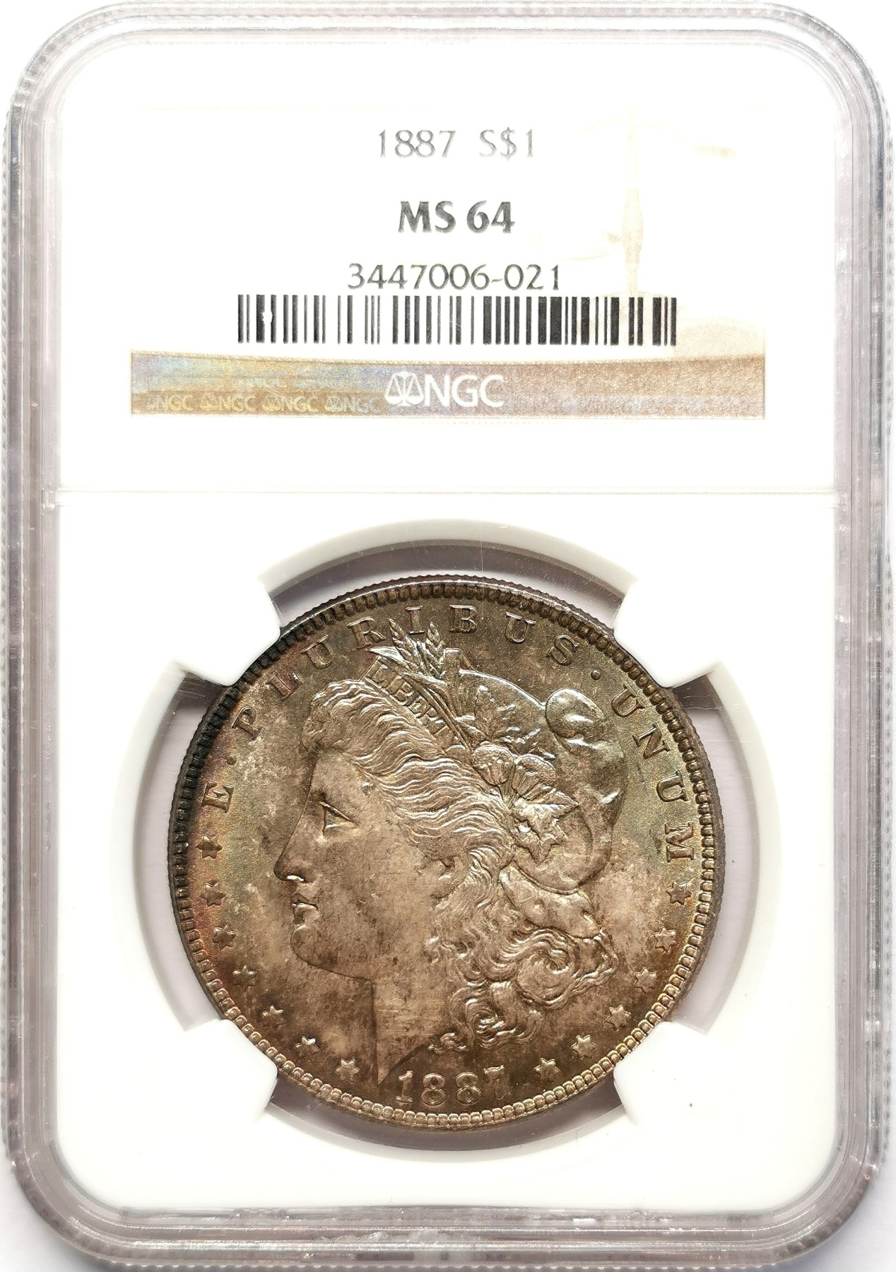 凡希社世界钱币微拍第二百五十八期 1887美国摩根壹元NGC-MS64典雅的青金间彩！
