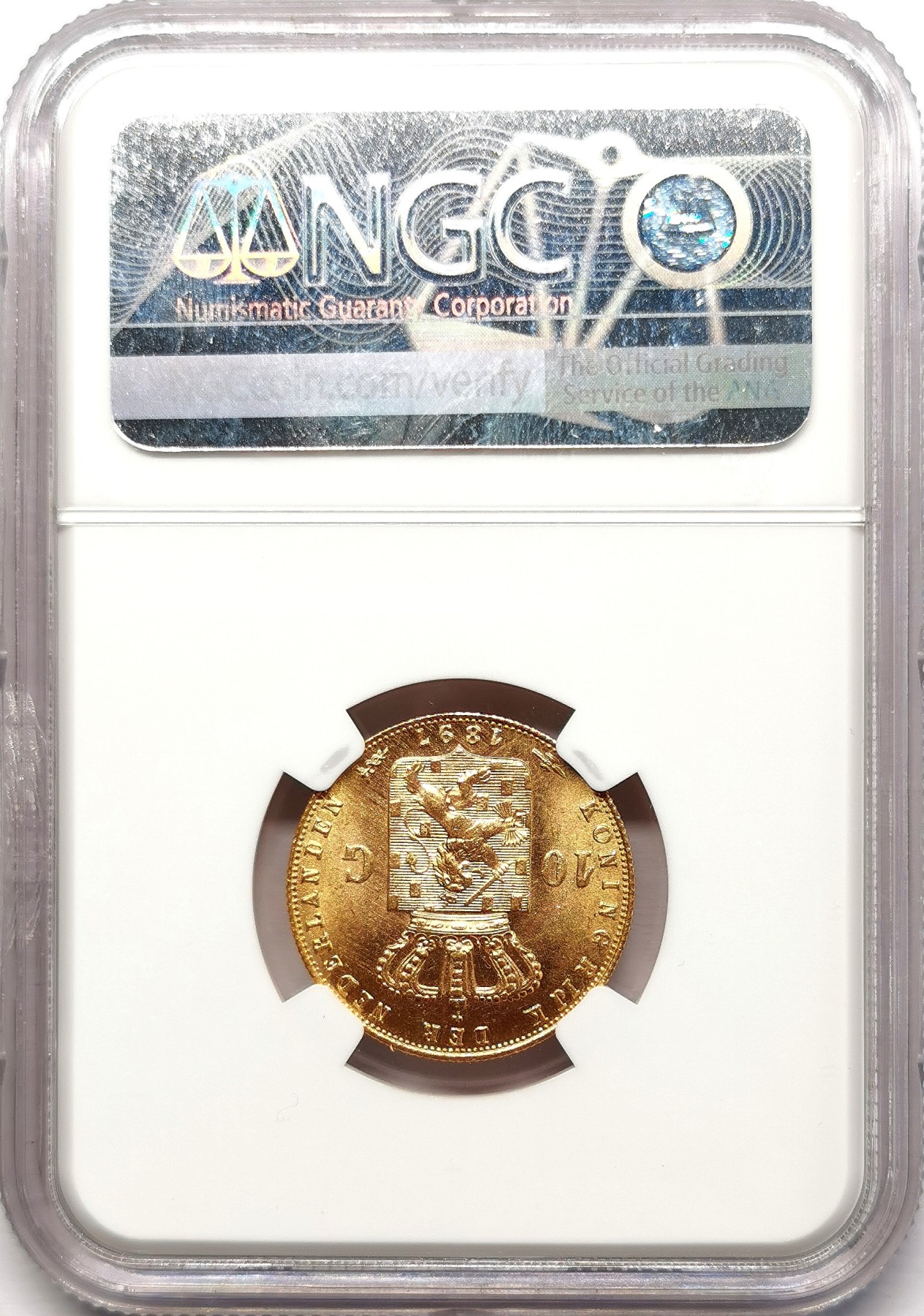 凡希社世界钱币微拍第二百五十八期 1897荷兰威廉敏娜10盾金币NGC-MS64 6.729g，900金