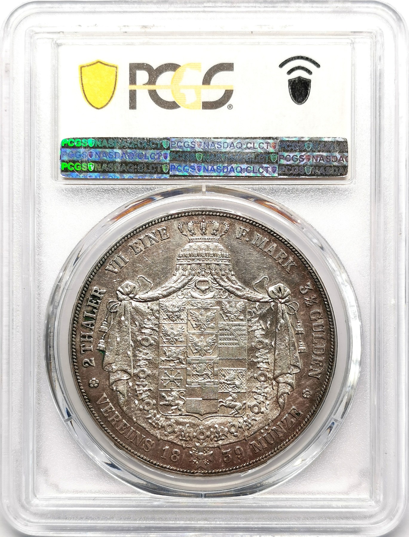 凡希社世界钱币微拍第二百五十八期 1839普鲁士威廉三世2泰勒大银PCGS-AU55，仅发行两年，1839铸造172,000枚，远少于1840年的789,000枚00