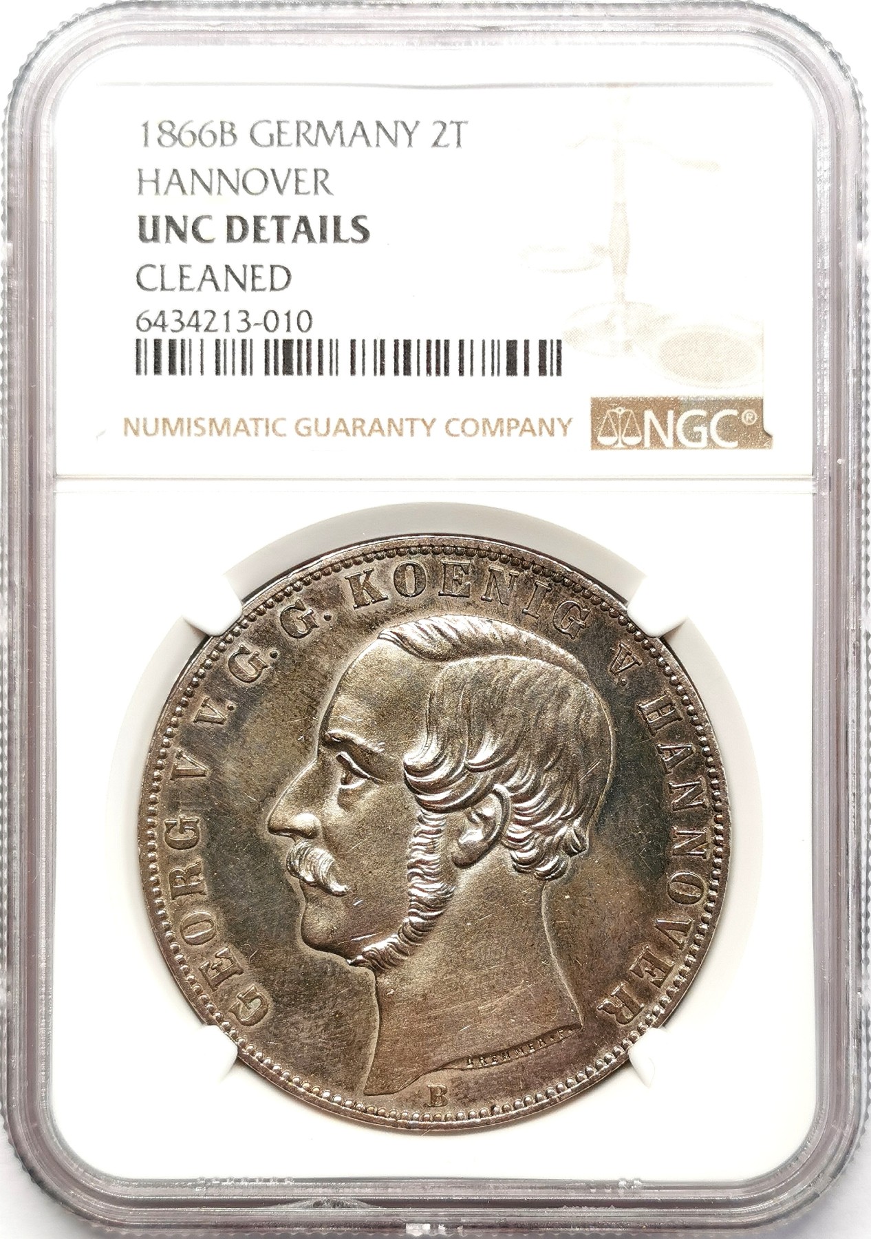 凡希社世界钱币微拍第二百五十八期 1866汉诺威狮马2泰勒大银NGC-UNCD