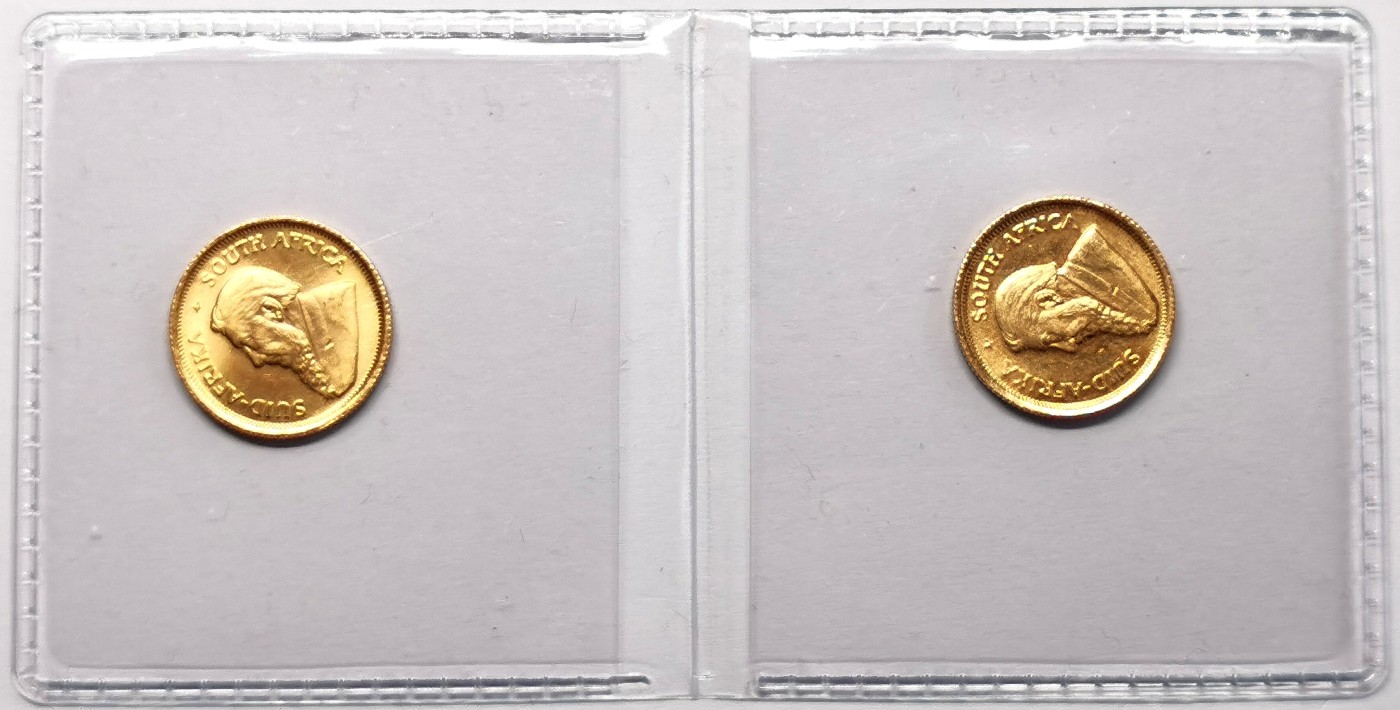 凡希社世界钱币微拍第二百五十八期 1981南非1/10K金币两枚一组 3.39g 917金，两枚总计0.2盎司纯金