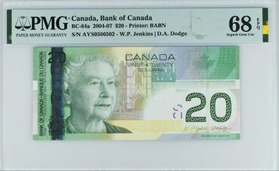 《张总收藏》134期-外币精品畅拍 - 加拿大2004年首发年20元PMG68E超高分无47 IBNS获奖钞 首发AYR冠这个分数这个号码7000+