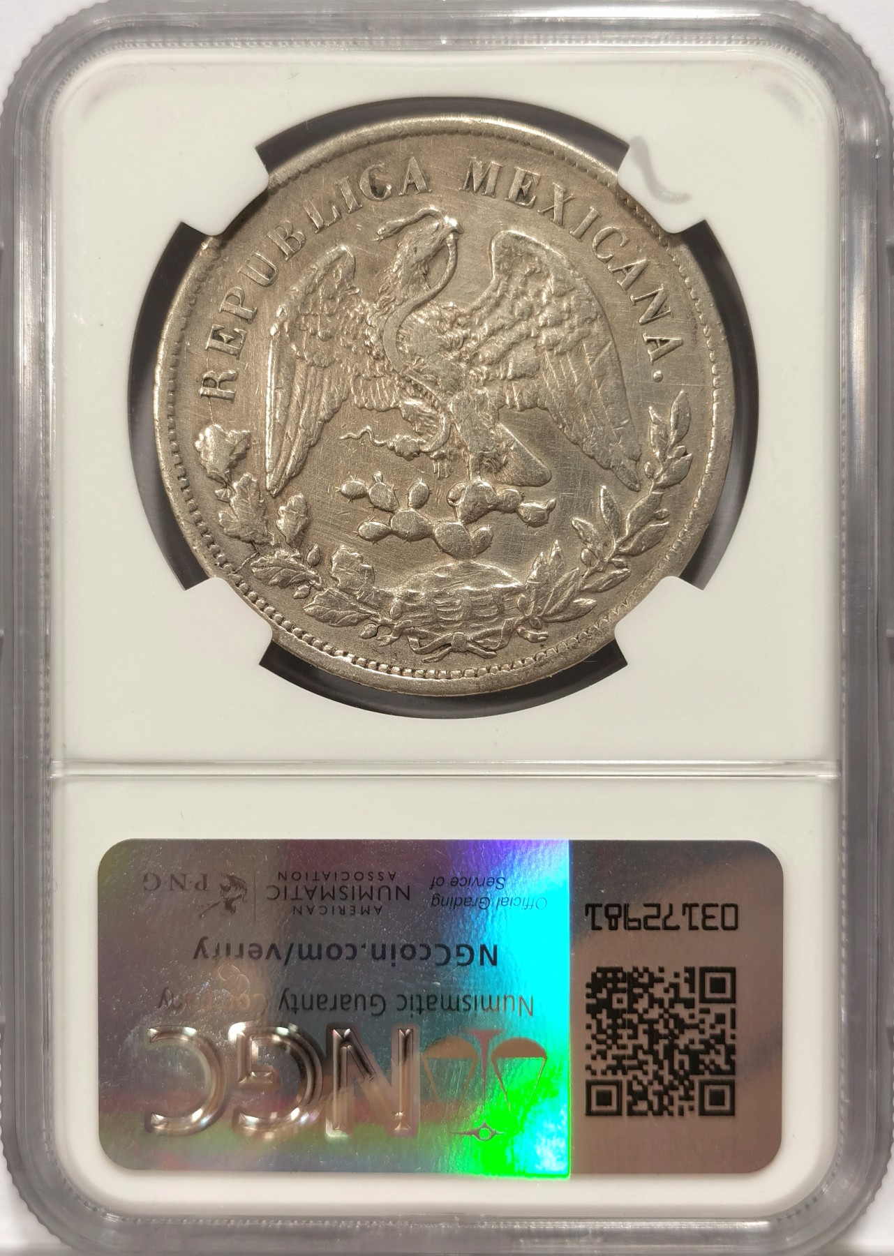 博洋堂世界钱币拍卖第060期（全场包邮） NGC XFD 墨西哥直边鹰洋 Zs1898 1比索 带光美品 低评 老鹰价值洼地