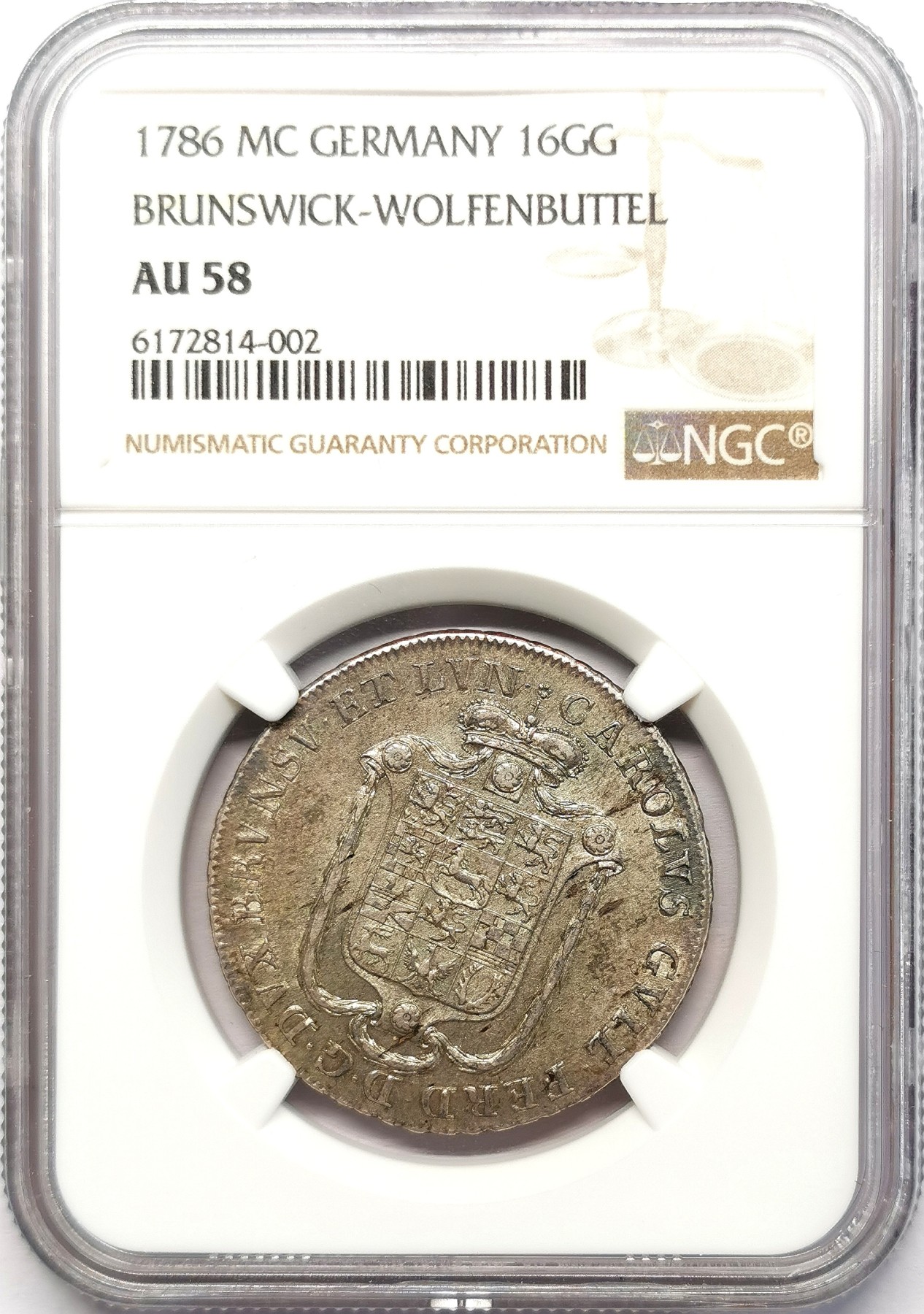 凡希社世界钱币微拍第二百五十八期 1786布伦瑞克沃芬伯特16GG银币NGC-AU58