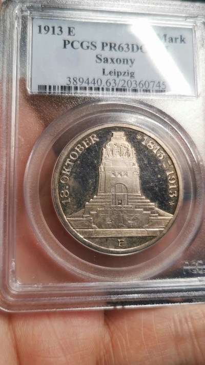 凡希社世界钱币微拍第二百五十八期 1913萨克森莱比锡纪念碑3马克精铸PCGS-PR63DCAM