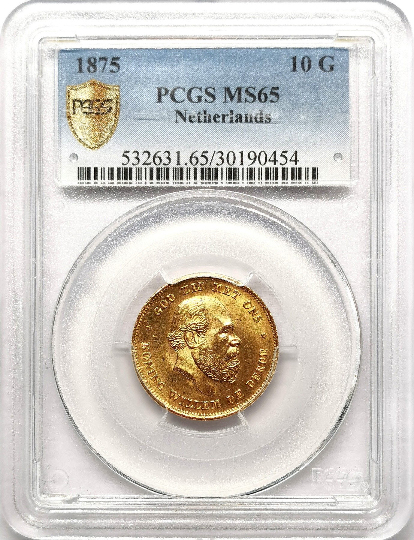 凡希社世界钱币微拍第二百五十八期 1875荷兰威廉三世10盾金币PCGS-MS65 6.729g，900金