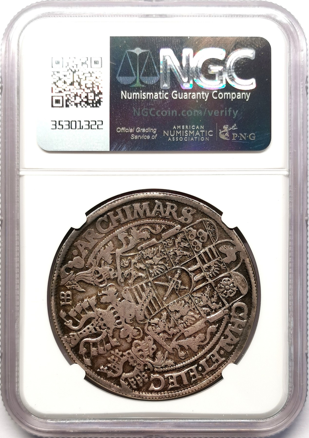 凡希社世界钱币微拍第二百五十八期 1590萨克森-阿伯丁克里斯蒂安执剑大型泰勒NGC-XFD 古朴厚重优美！