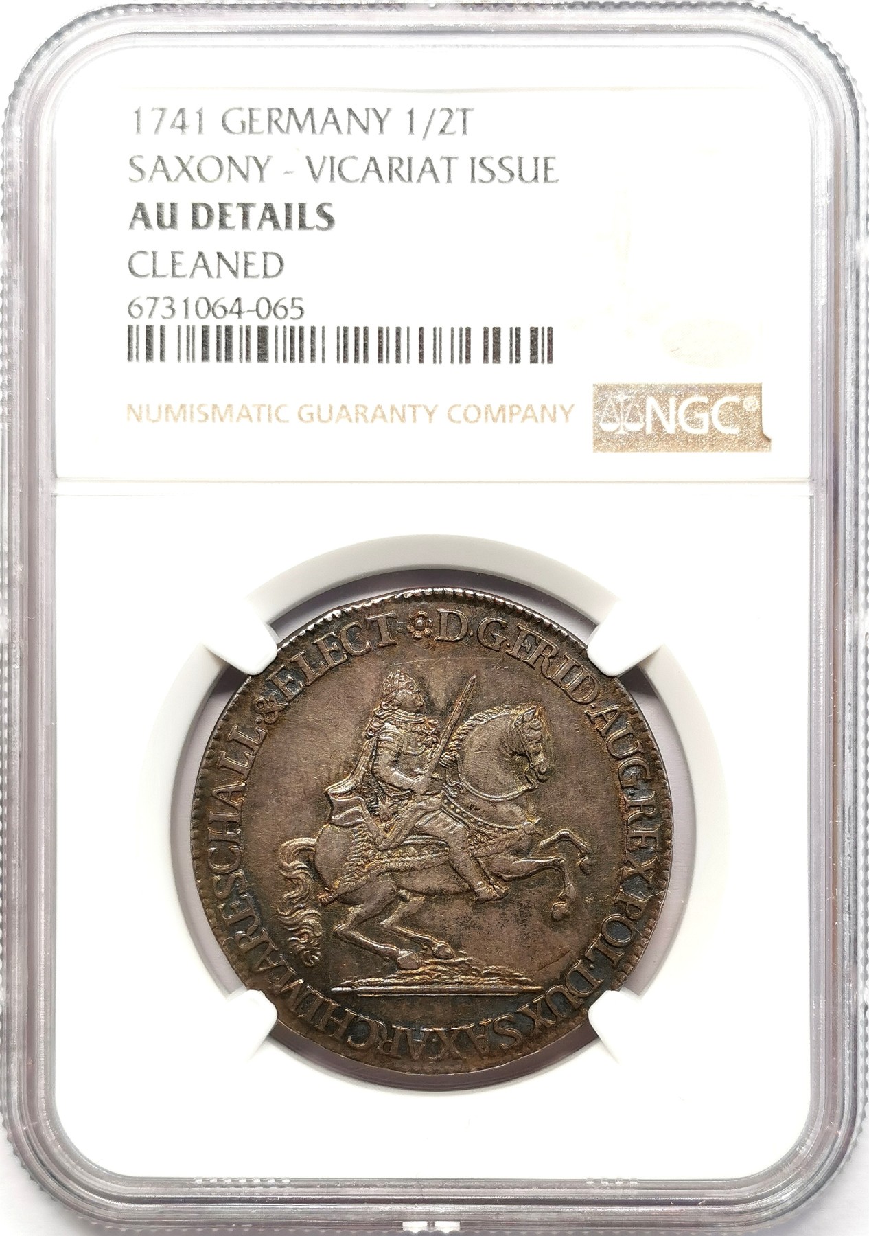 凡希社世界钱币微拍第二百五十八期 1741萨克森选帝侯奥古斯特代牧1/2泰勒NGC-AUD黑彩高品！