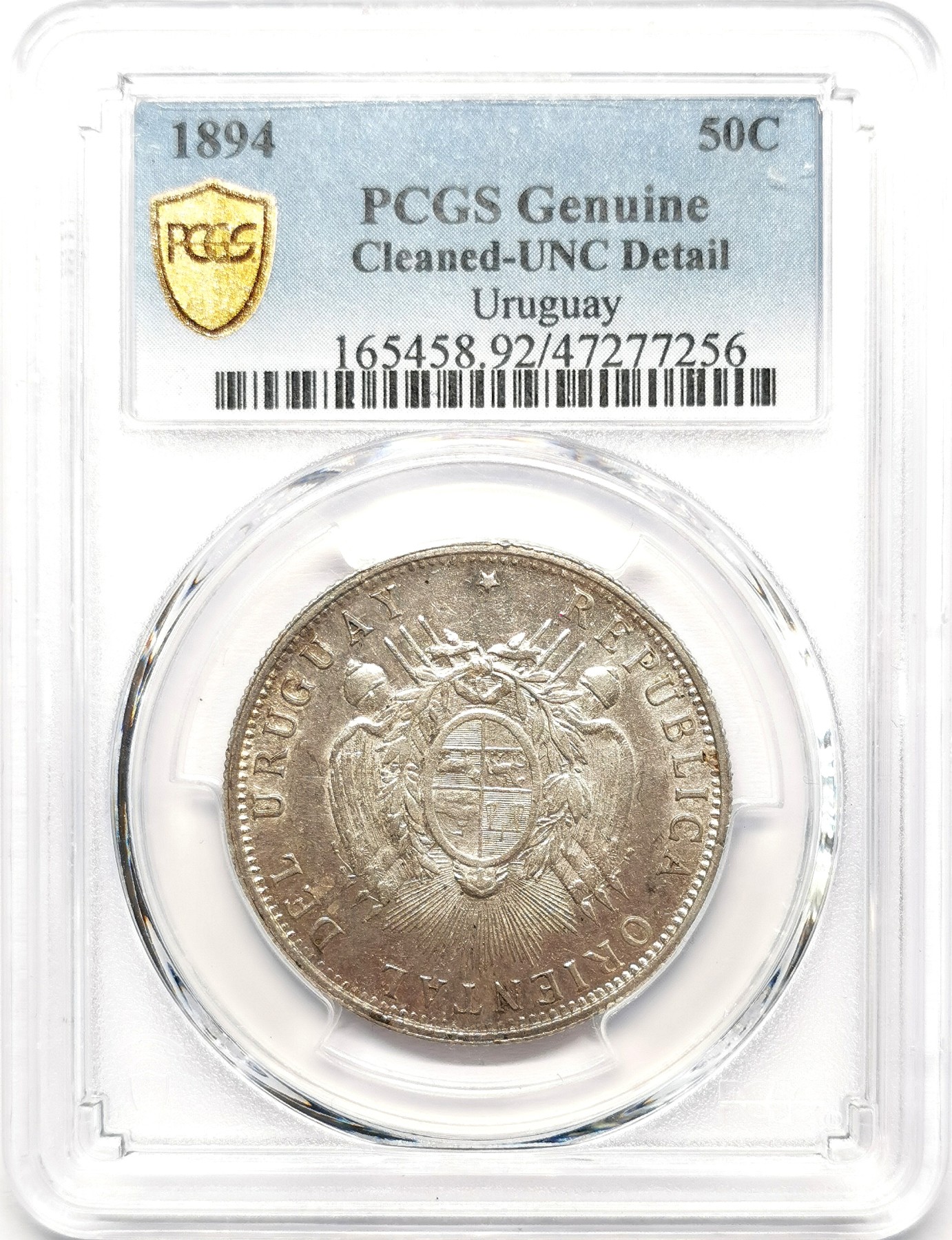 凡希社世界钱币微拍第二百五十八期 1894乌拉圭50分银币PCGS-UNCD