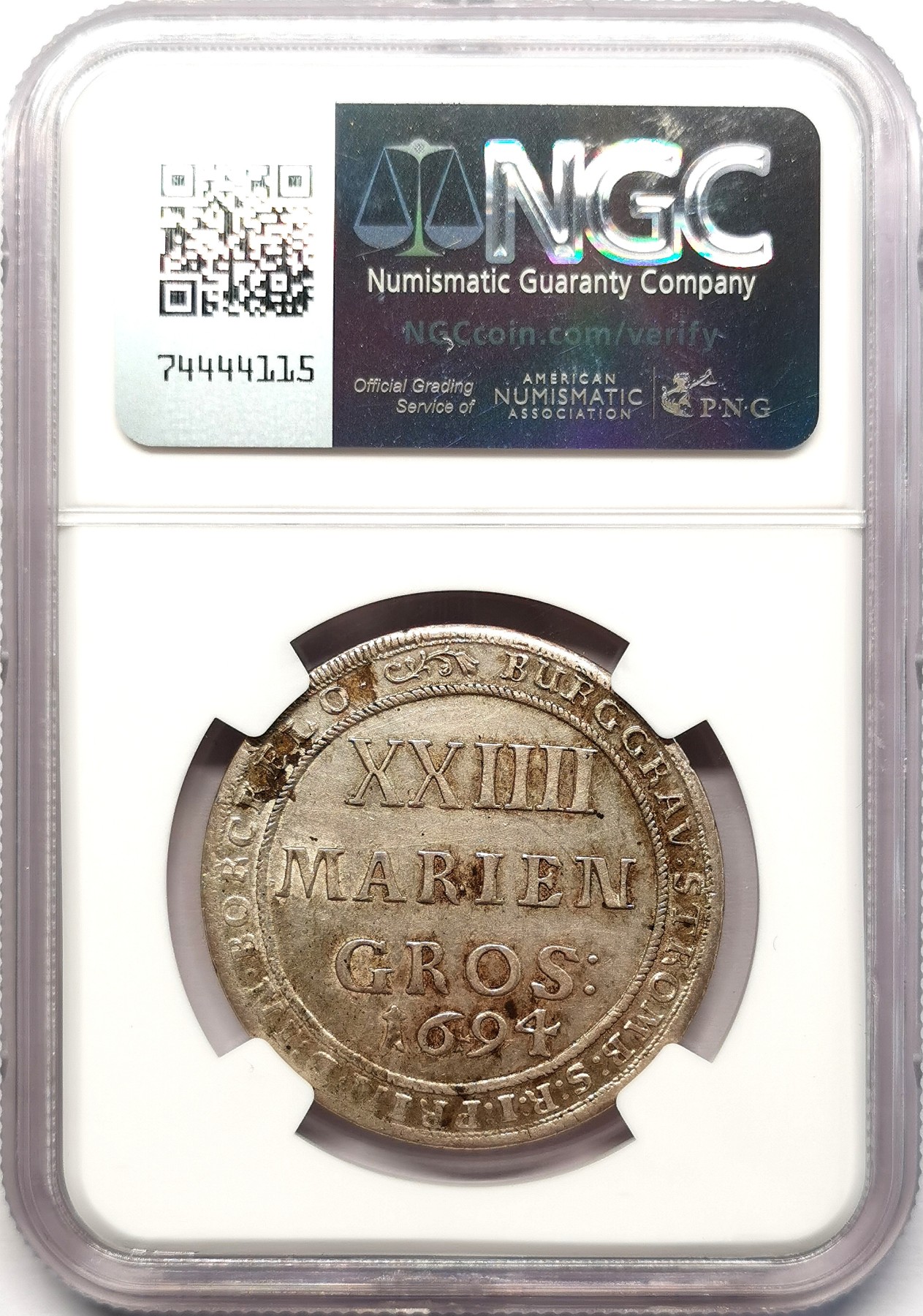 凡希社世界钱币微拍第二百五十八期 1694明斯特教区纹章24MG（2/3泰勒）银币NGC-UNCD