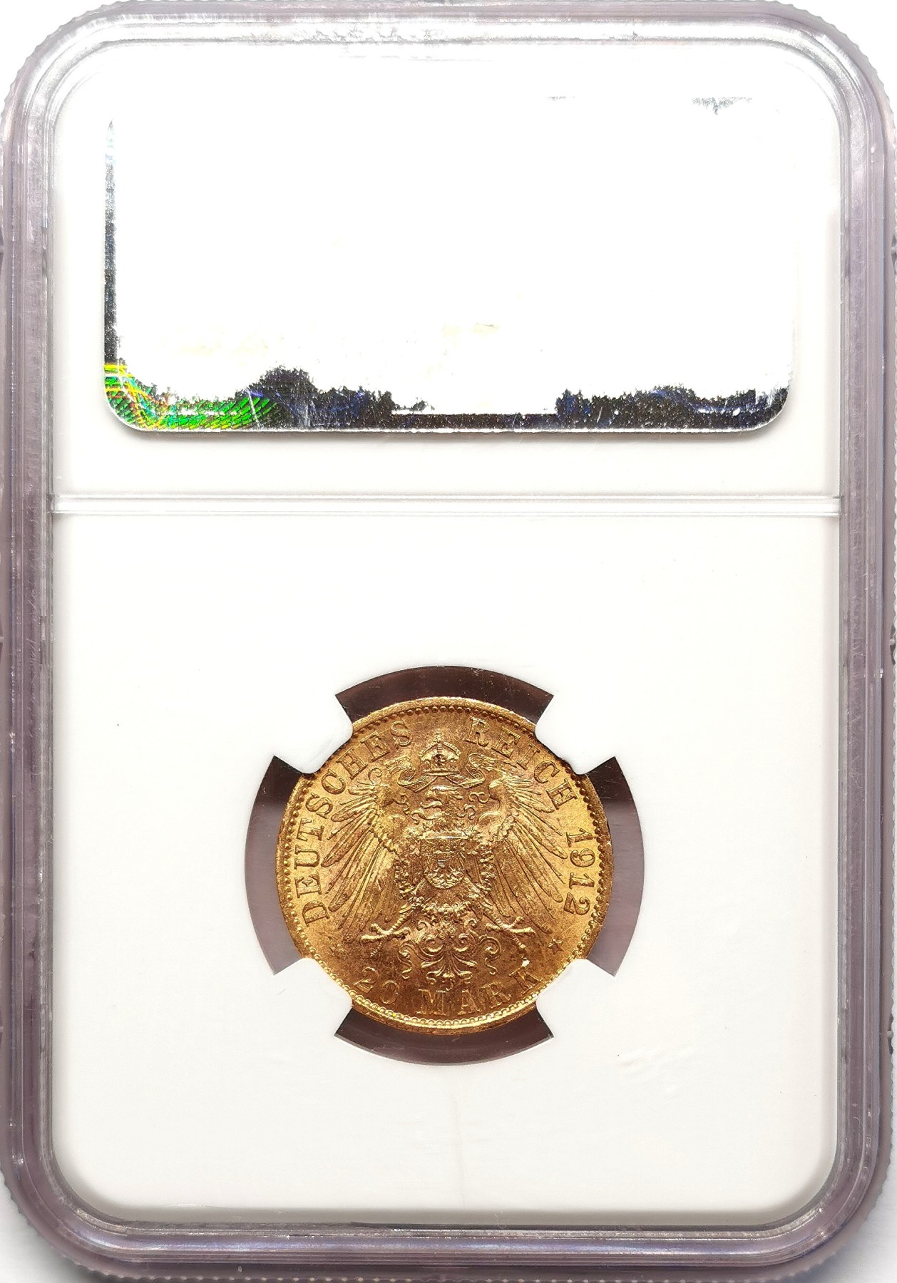 凡希社世界钱币微拍第二百五十八期 1912普鲁士威廉二世20马克金币NGC-MS64 7.965g，900金