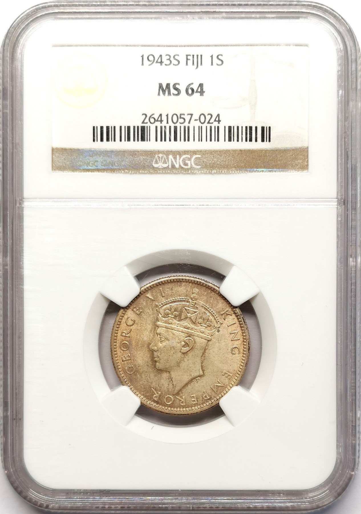 凡希社世界钱币微拍第二百五十八期 1943S斐济乔六先令NGC-MS64高银版