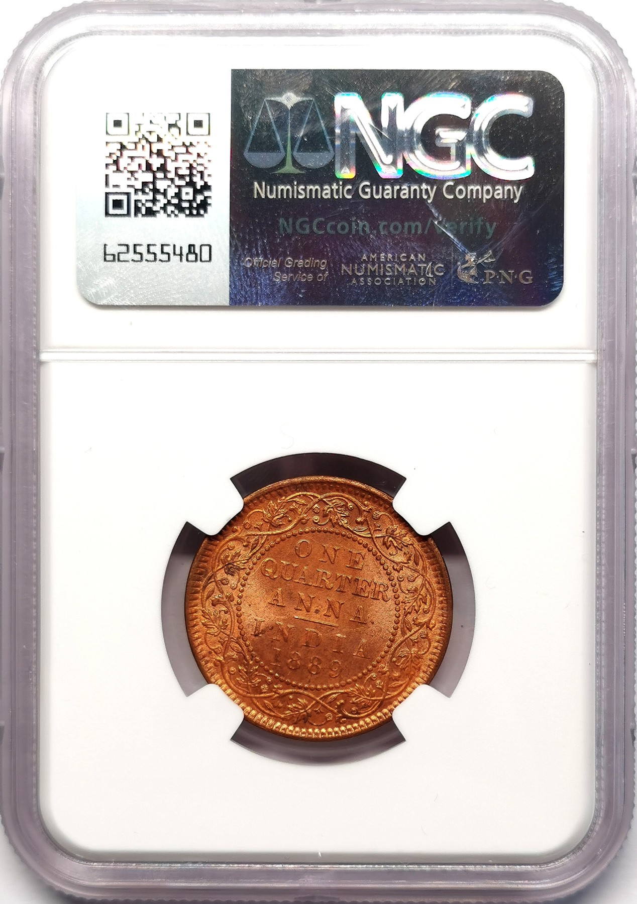 凡希社世界钱币微拍第二百五十八期 1889C英属印度小维1/4安那铜币NGC-MS64