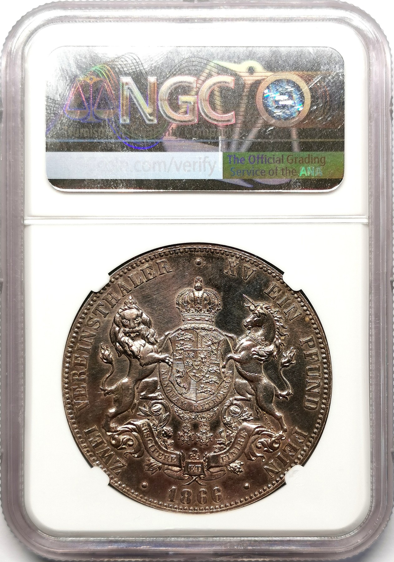 凡希社世界钱币微拍第二百五十八期 1866汉诺威狮马2泰勒大银NGC-UNCD