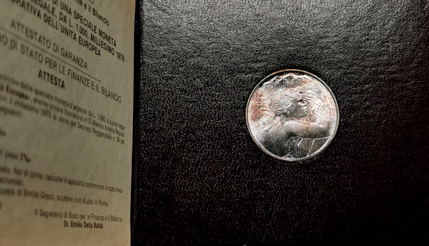 凡希社世界钱币微拍第二百五十八期 1979圣马力诺欧洲联合1000里拉纪念银币卡装全品！