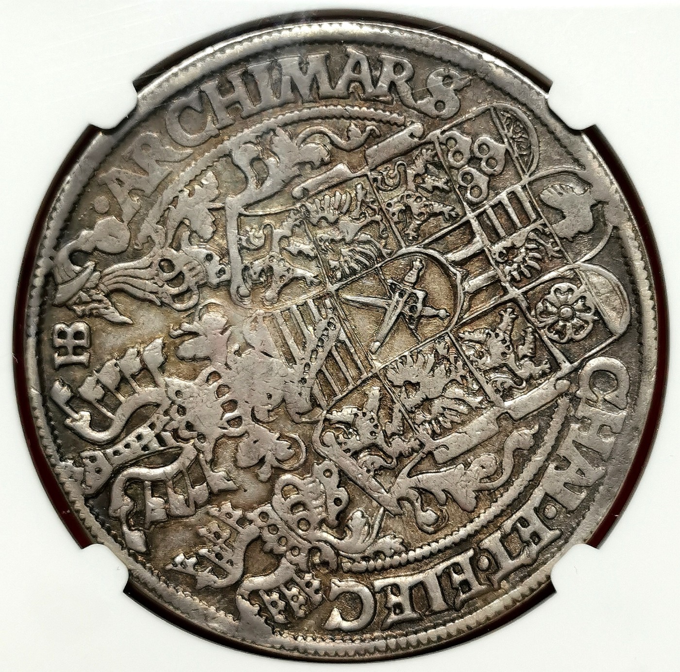 凡希社世界钱币微拍第二百五十八期 1590萨克森-阿伯丁克里斯蒂安执剑大型泰勒NGC-XFD 古朴厚重优美！