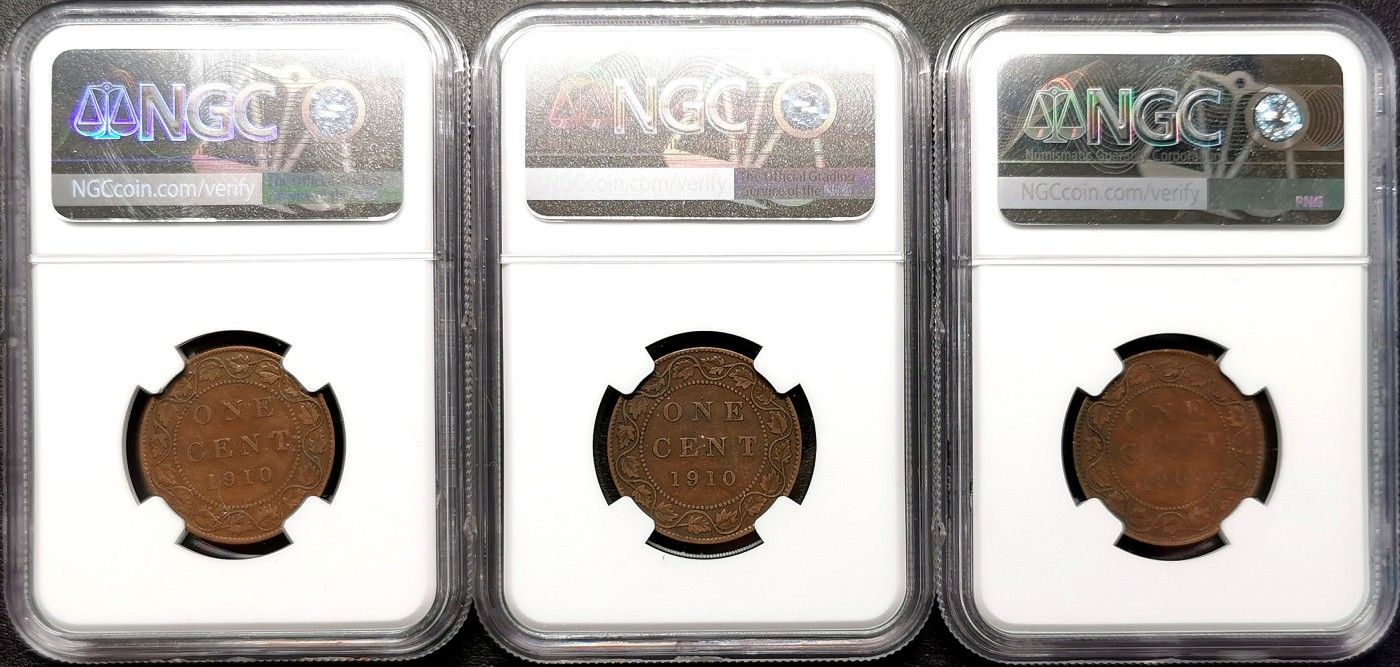 凡希社世界钱币微拍第二百五十八期 1903/10加拿大爱七壹分铜币三枚一组NGC