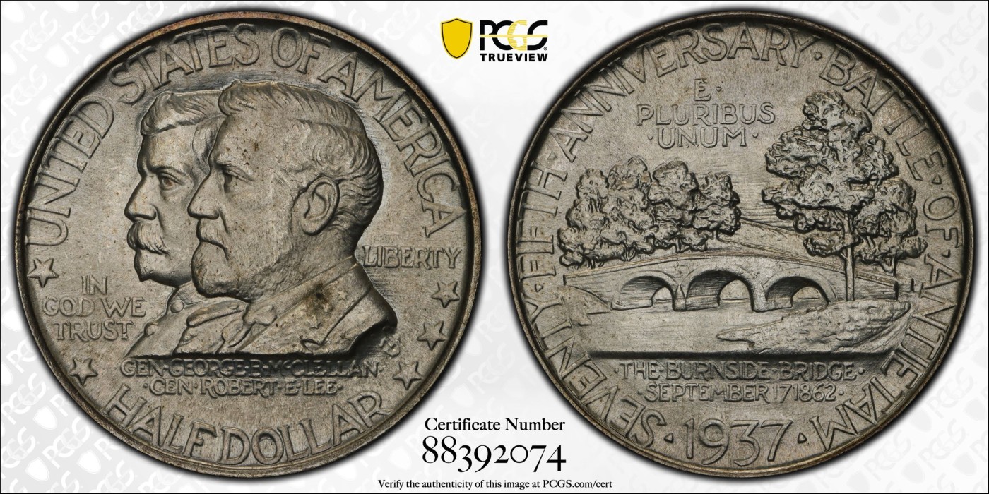 凡希社世界钱币微拍第二百五十八期 1937美国安提塔姆河纪念50美分PCGS-MS66 高分收藏级品质，一枚MS68曾经拍出过26,450美金的高价！