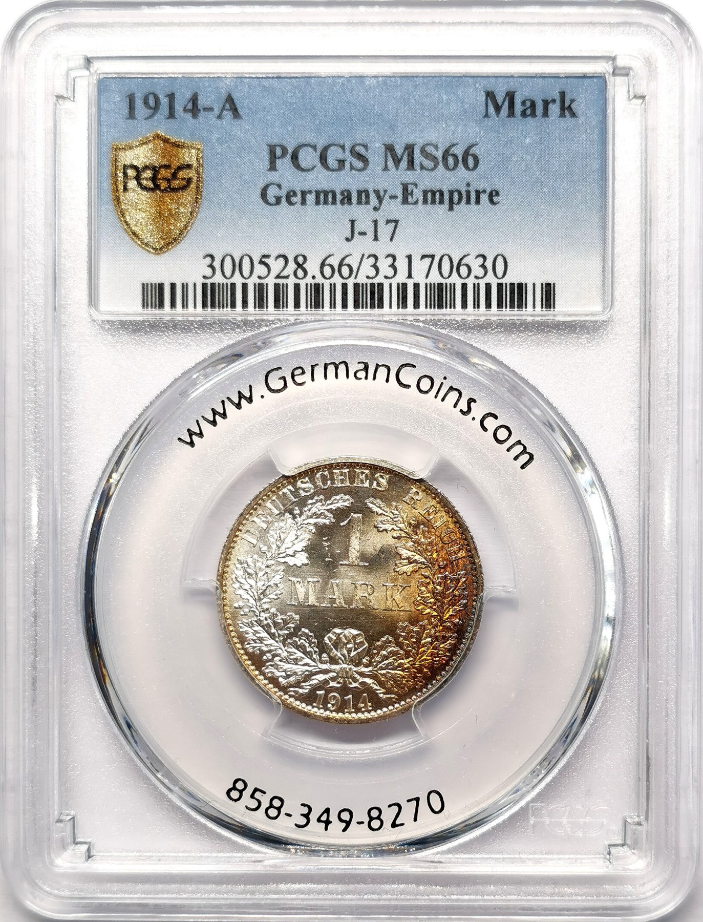 凡希社世界钱币微拍第二百五十八期 1914A德意志第二帝国银马克PCGS-MS66