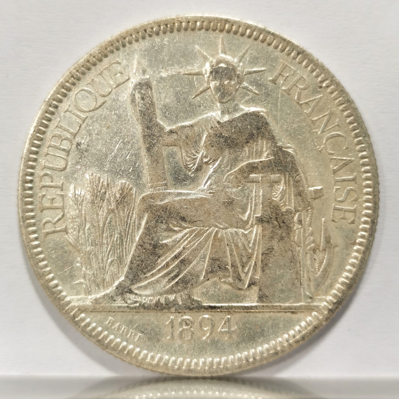 博洋堂世界钱币拍卖第060期（全场包邮） 法属坐洋1894 1P 早期加重 xf品 五珍之一 目前价格洼地