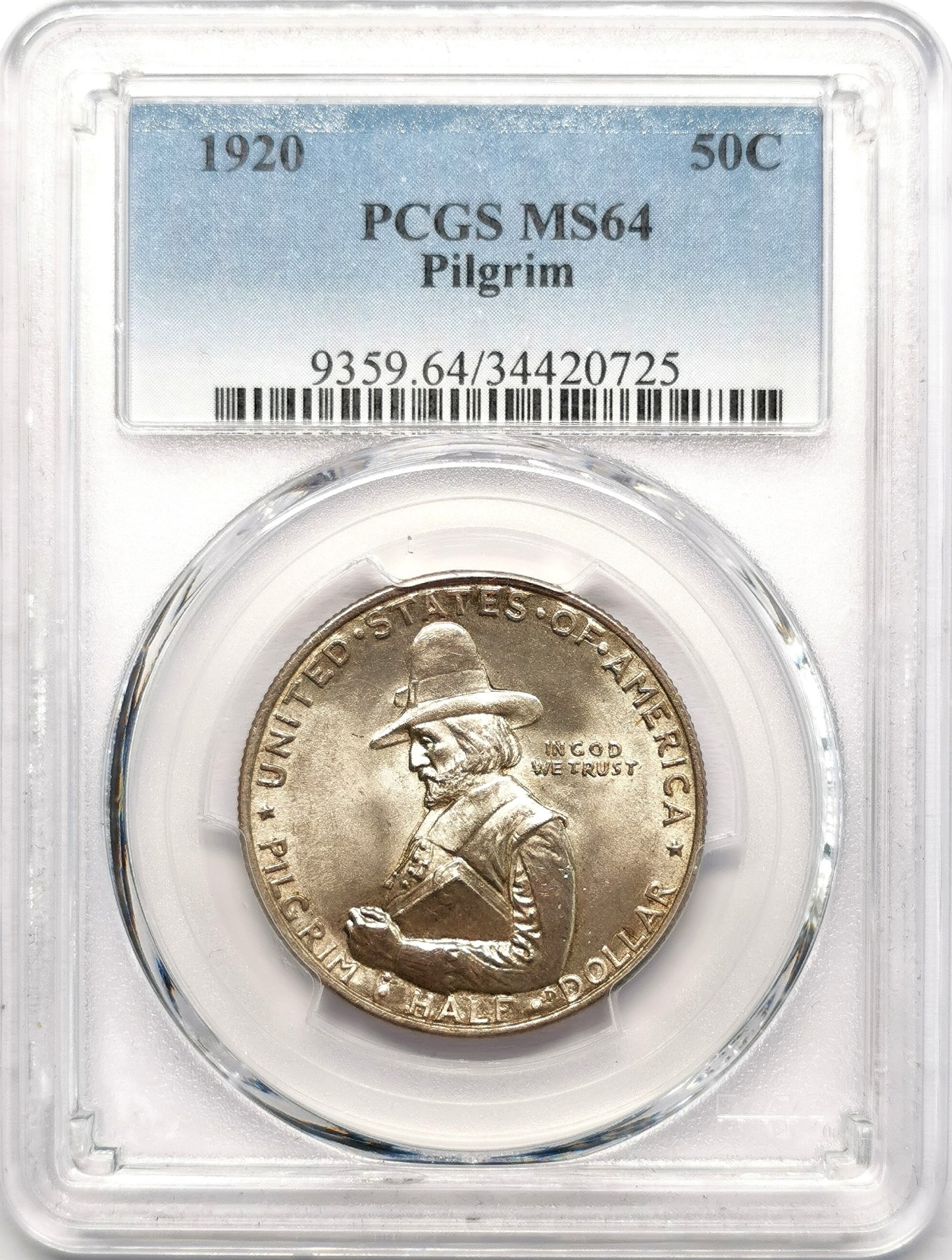 凡希社世界钱币微拍第二百五十八期 1920美国清教徒移民新大陆纪念50美分PCGS-MS64淡金彩！