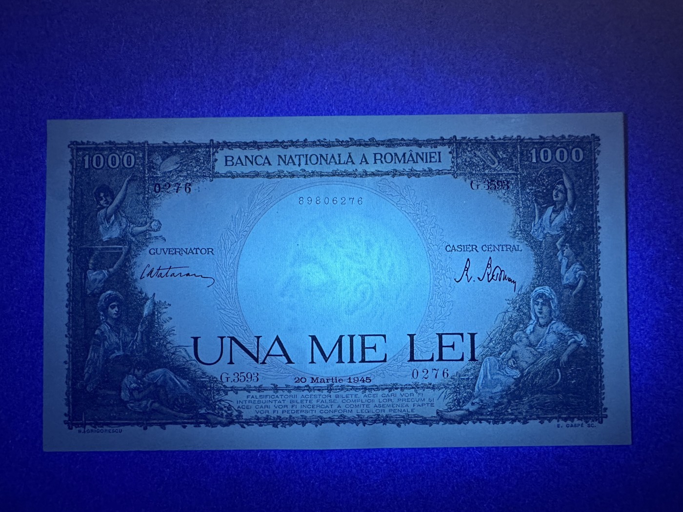 《张总收藏》134期-外币精品畅拍 罗马尼亚1000列伊 UNC 1945年版大票幅