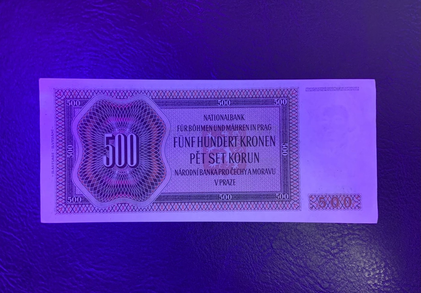 收藏联盟Quantum Auction 第318期拍卖  波西米亚和摩拉维亚1942年500克朗 品相UNC- 实票 Aa冠号码无4