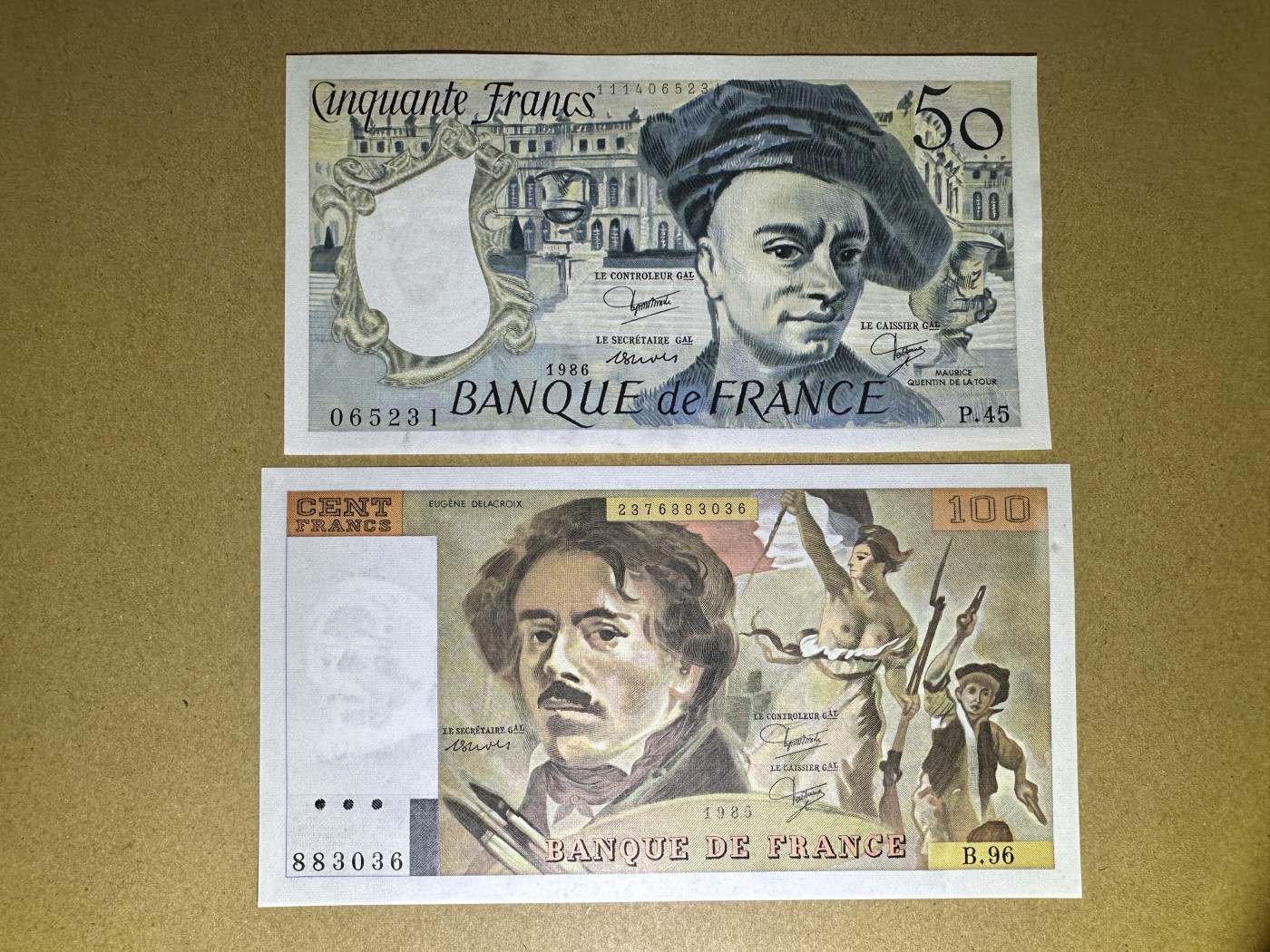 《张总收藏》134期-外币精品畅拍 法国50、100法郎2张 UNC 倒二版2张 1986年
