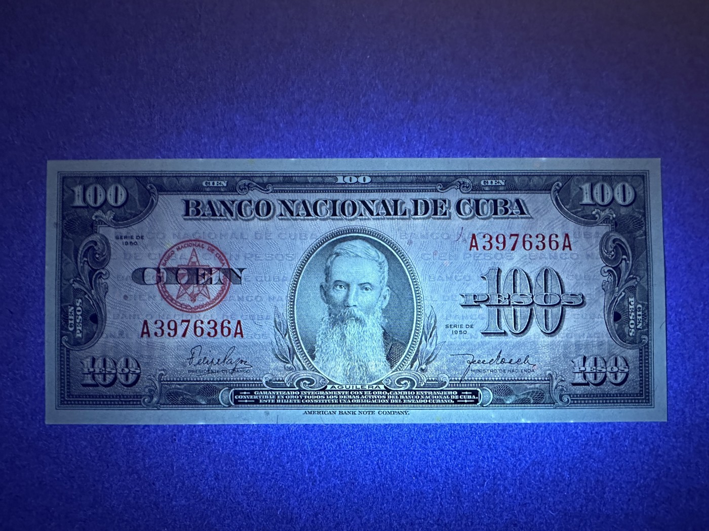 《张总收藏》134期-外币精品畅拍 古巴100比索 UNC 1950年版 A冠