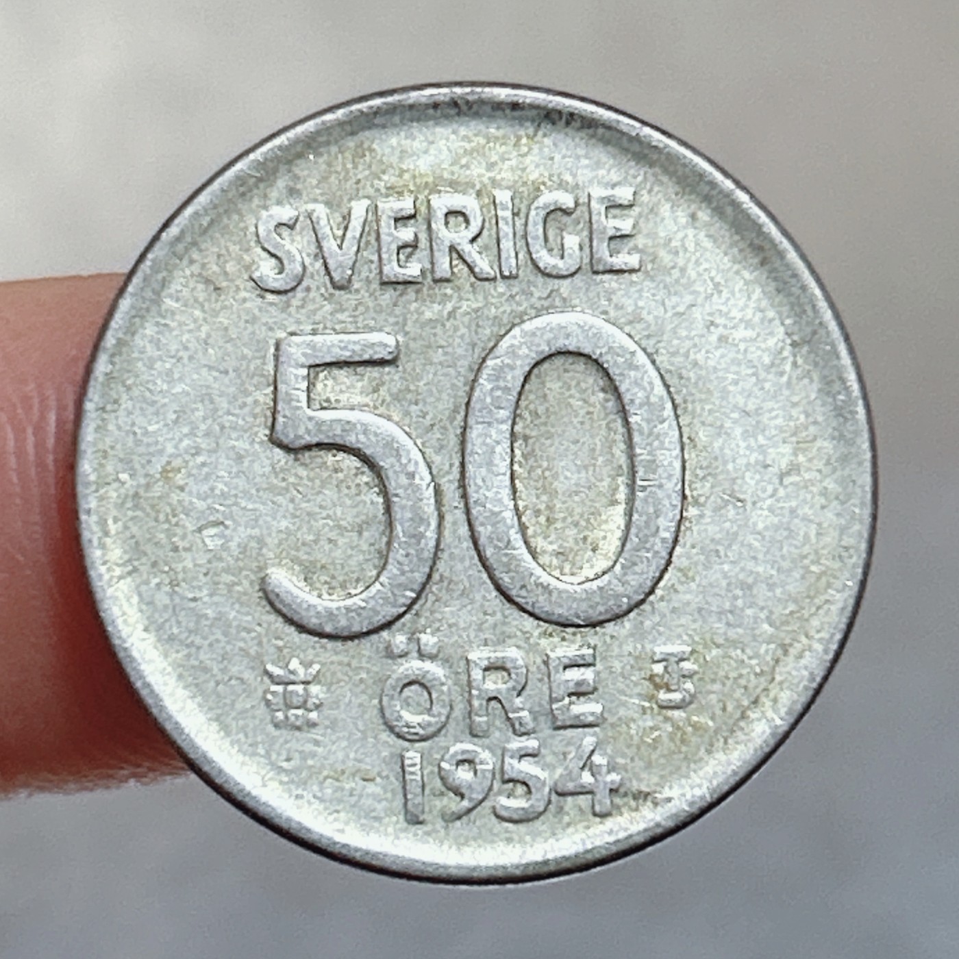 全场一元起拍 银币专场 第56期 瑞典1954年50欧尔银币 古斯塔夫六世 4.8g