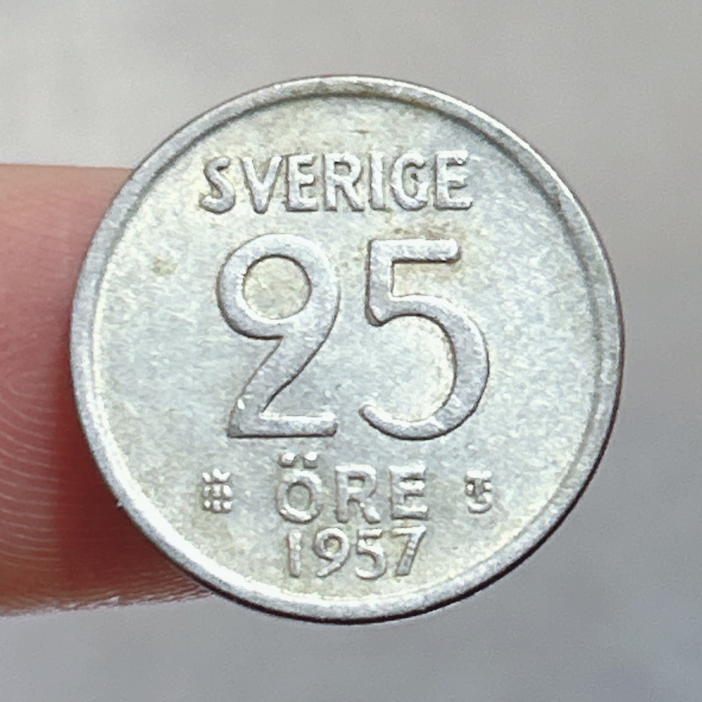 全场一元起拍 银币专场 第56期 瑞典1957年25欧尔银币 古斯塔夫六世，2.4g