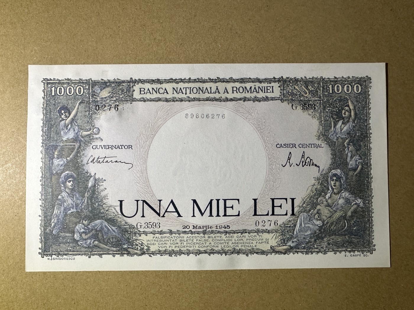 《张总收藏》134期-外币精品畅拍 罗马尼亚1000列伊 UNC 1945年版大票幅