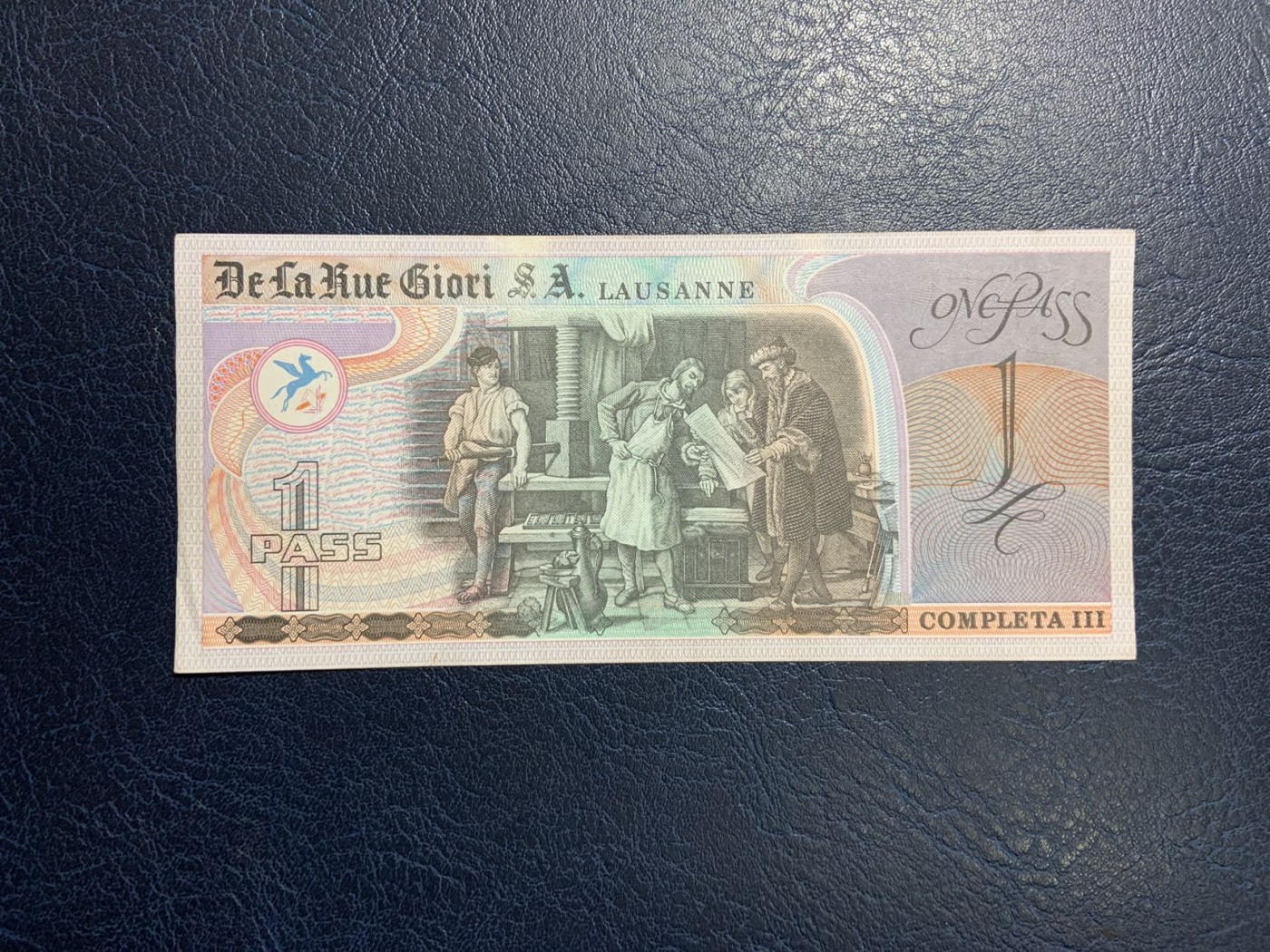 收藏联盟Quantum Auction 第318期拍卖  英国德纳罗公司古滕堡测试钞1帕斯 品相AU 双面雕刻