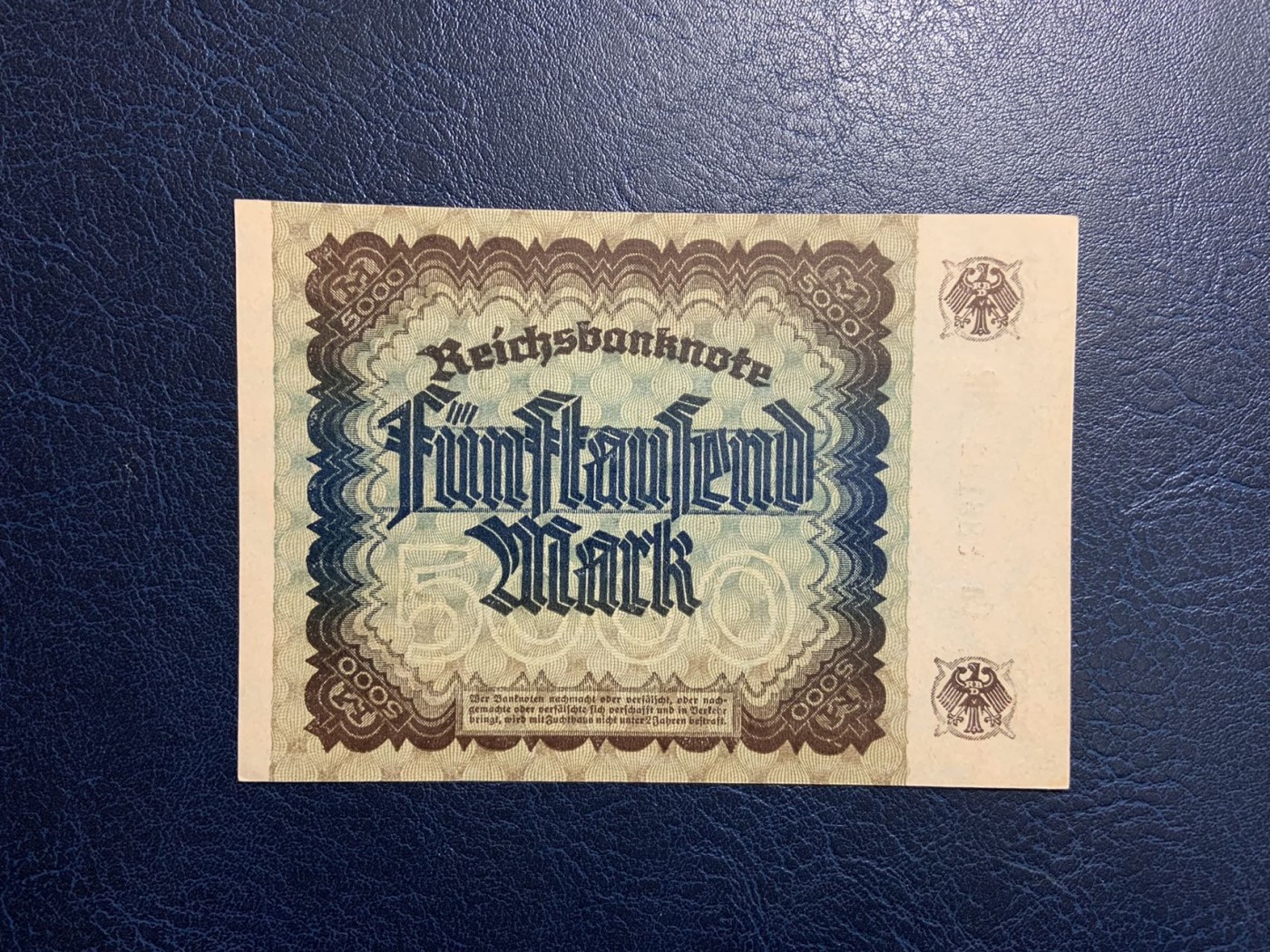 收藏联盟Quantum Auction 第318期拍卖  德国1922年5000马克 品相UNC 边角有瑕疵 丢勒名画